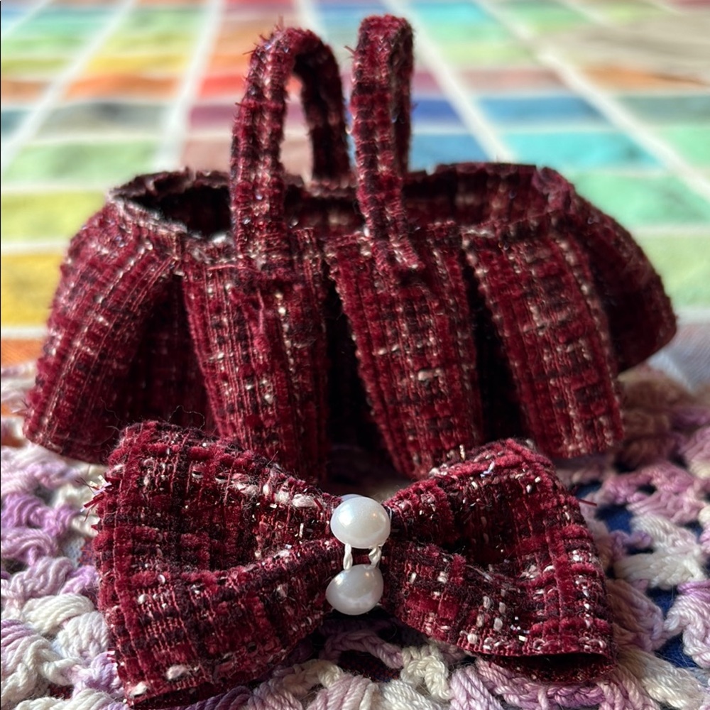 👗LABUBU RED TWEED DRESS AND PEARL BOW 👗